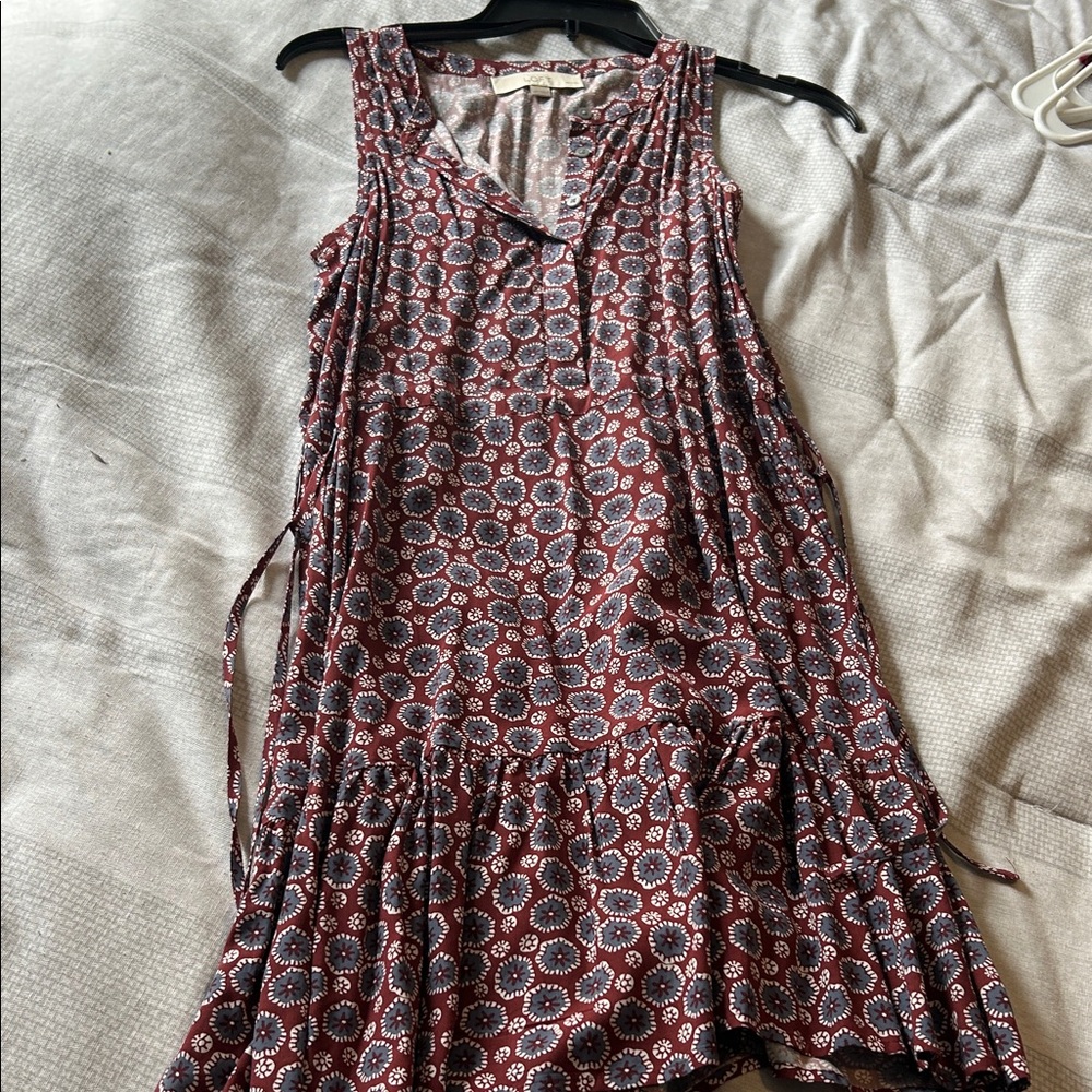 LOFT Burgundy Floral Midi Dress